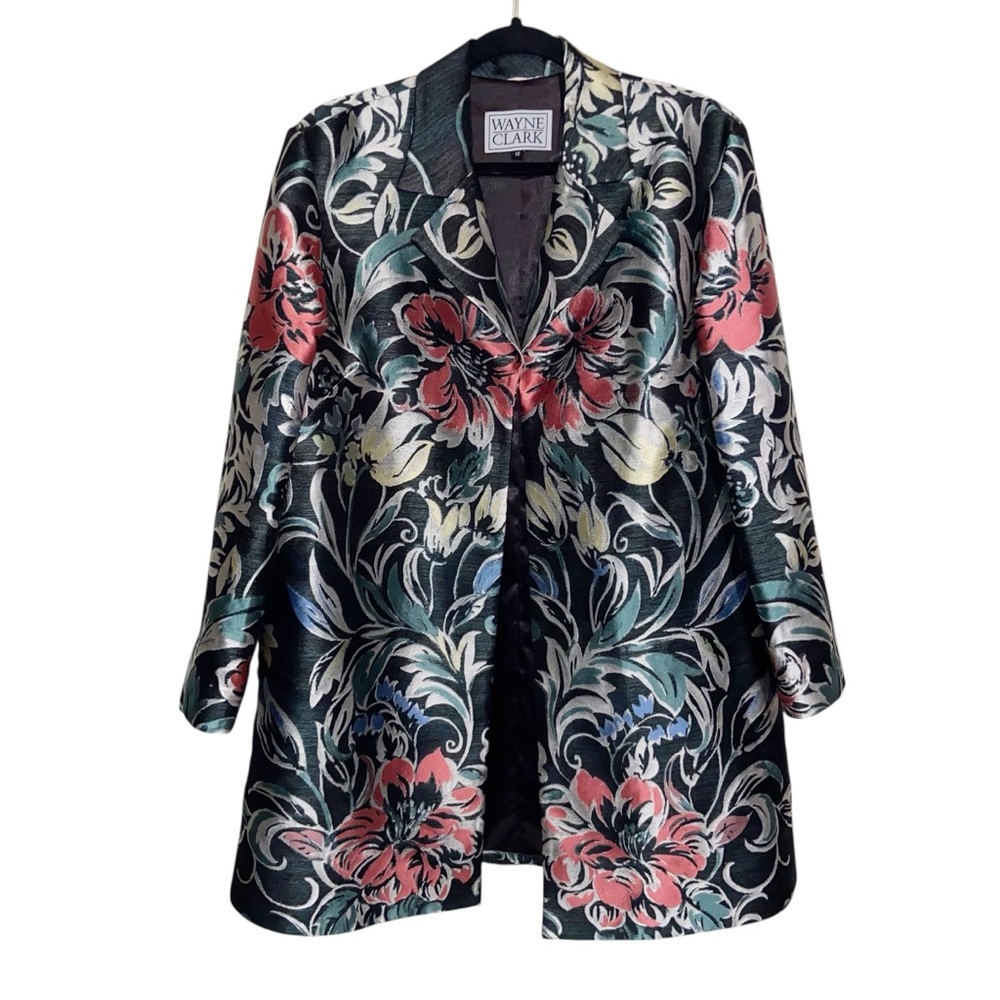 Wayne Clark Jacket Womens Size 10 Floral Brocade Long Designer Elegant Formal